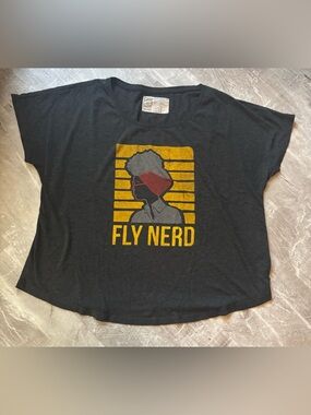 Fly Nerd Graphic Tee in Black with Yellow & Red Print